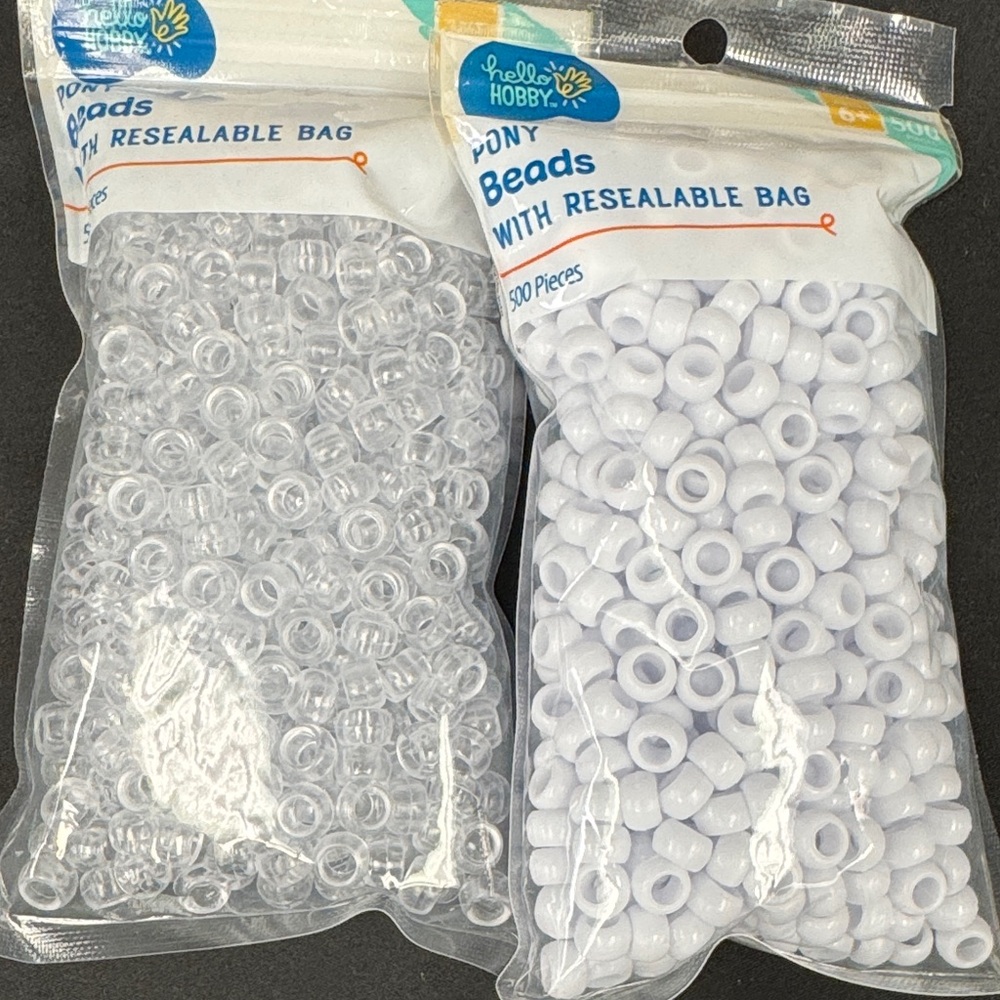 Clear and White Pony Beads with Resealable Bag 500 white 500 clear all new